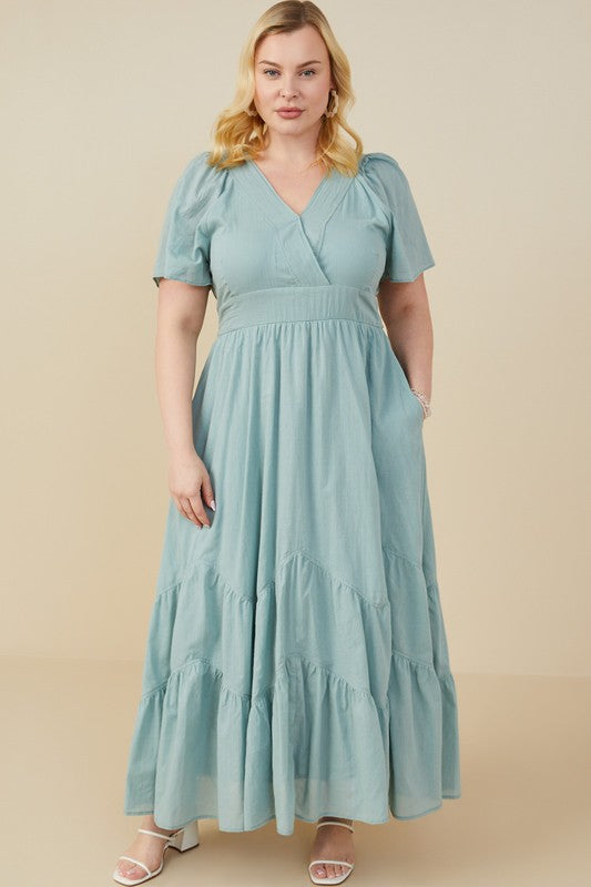 Tiered Surplice Neck Tie Dress