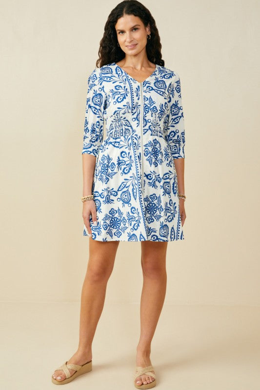 Smock Waist Zipper Dress