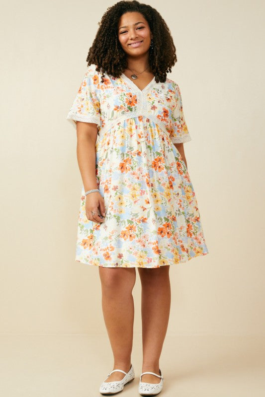 Lace Floral V Neck Dress
