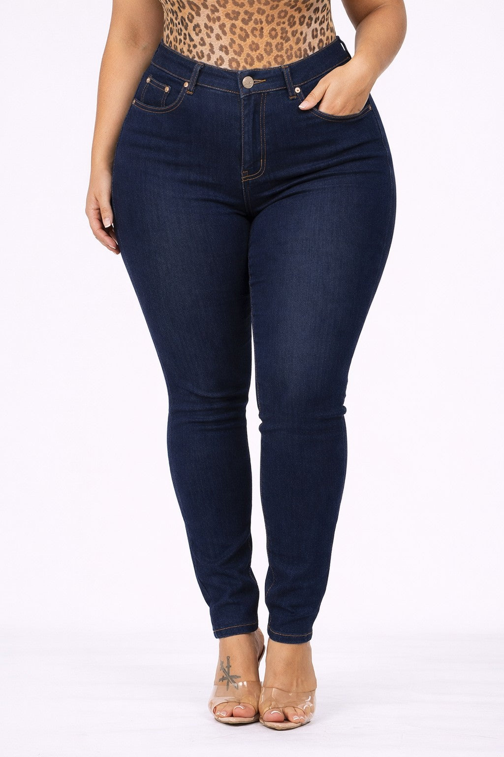 Plus Size Basic Denim Jean Pant Stretch High Waist