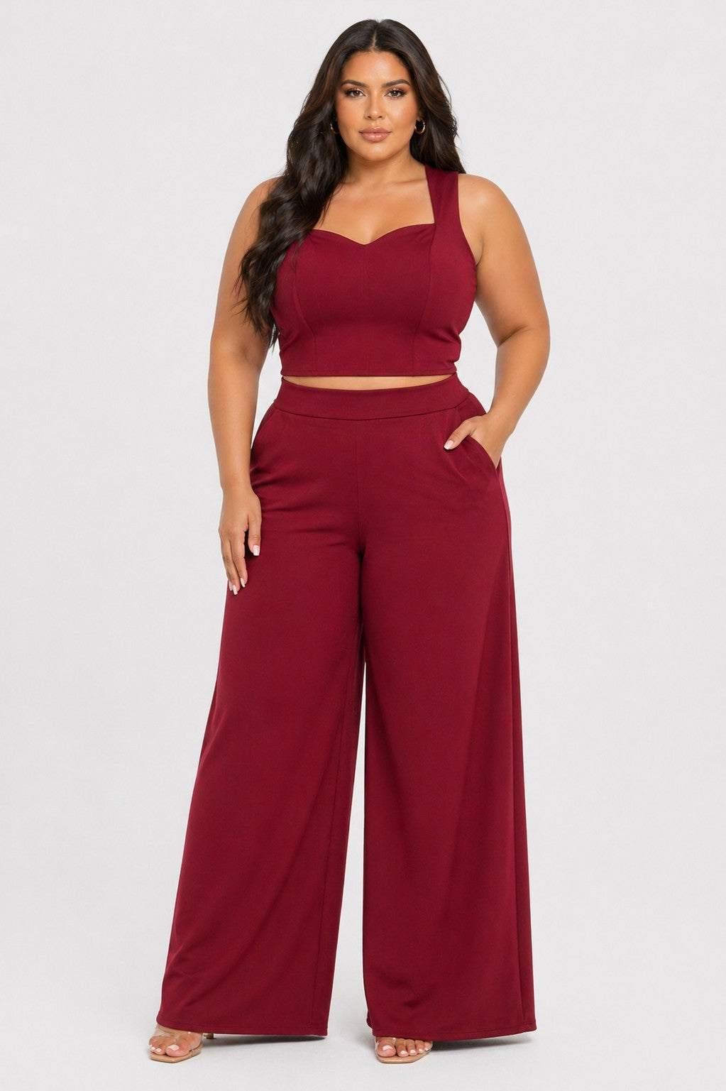 Plus Size Set Long Wide Legs Pants And Tops