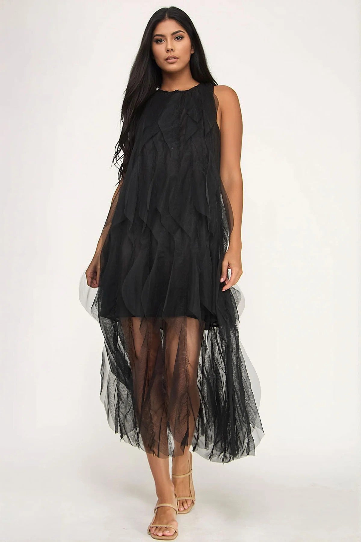Ruffles Sheer Maxi Dress