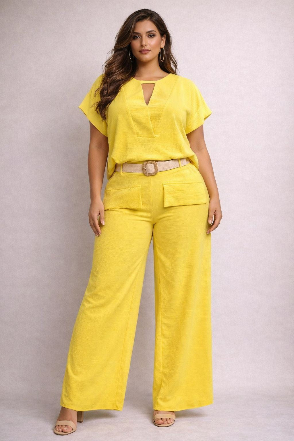 Belted Top & Wide Pants Set