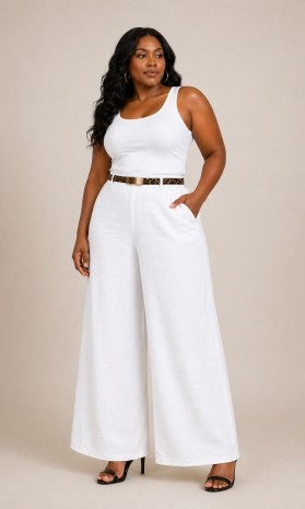 Plus Size Belted Wide Leg Pants