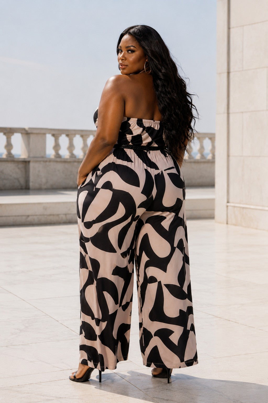 Abstract Strapless Jumpsuit