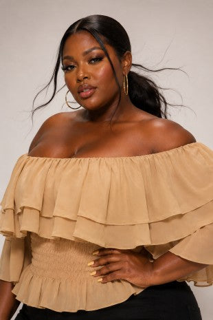 Plus Size Off Shoulder Ruffle Detail Top