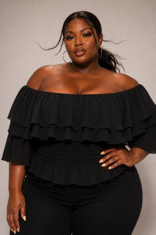 Plus Size Off Shoulder Ruffle Detail Top
