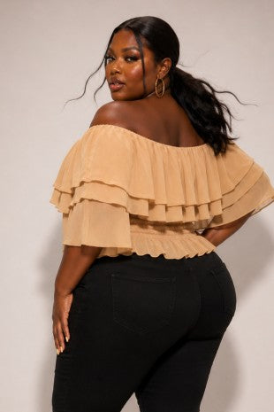Plus Size Off Shoulder Ruffle Detail Top