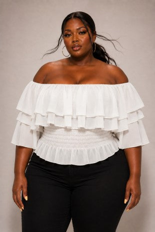 Plus Size Off Shoulder Ruffle Detail Top