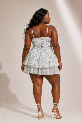 Plus Size Mesh Floral Ruffle Tiered Mini Dress