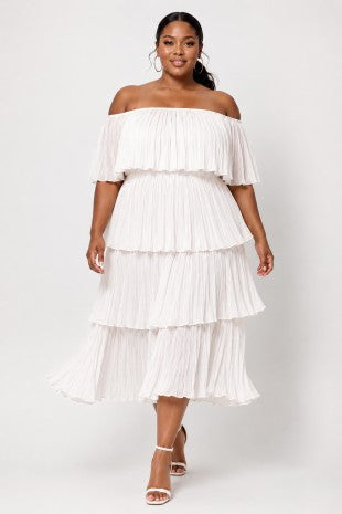 Plus Size Off Shoulder Tiered Ruffle Midi Dress