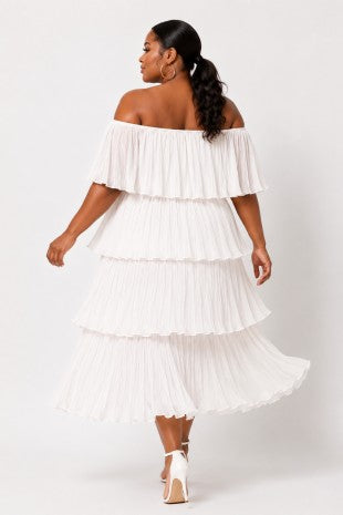 Plus Size Off Shoulder Tiered Ruffle Midi Dress