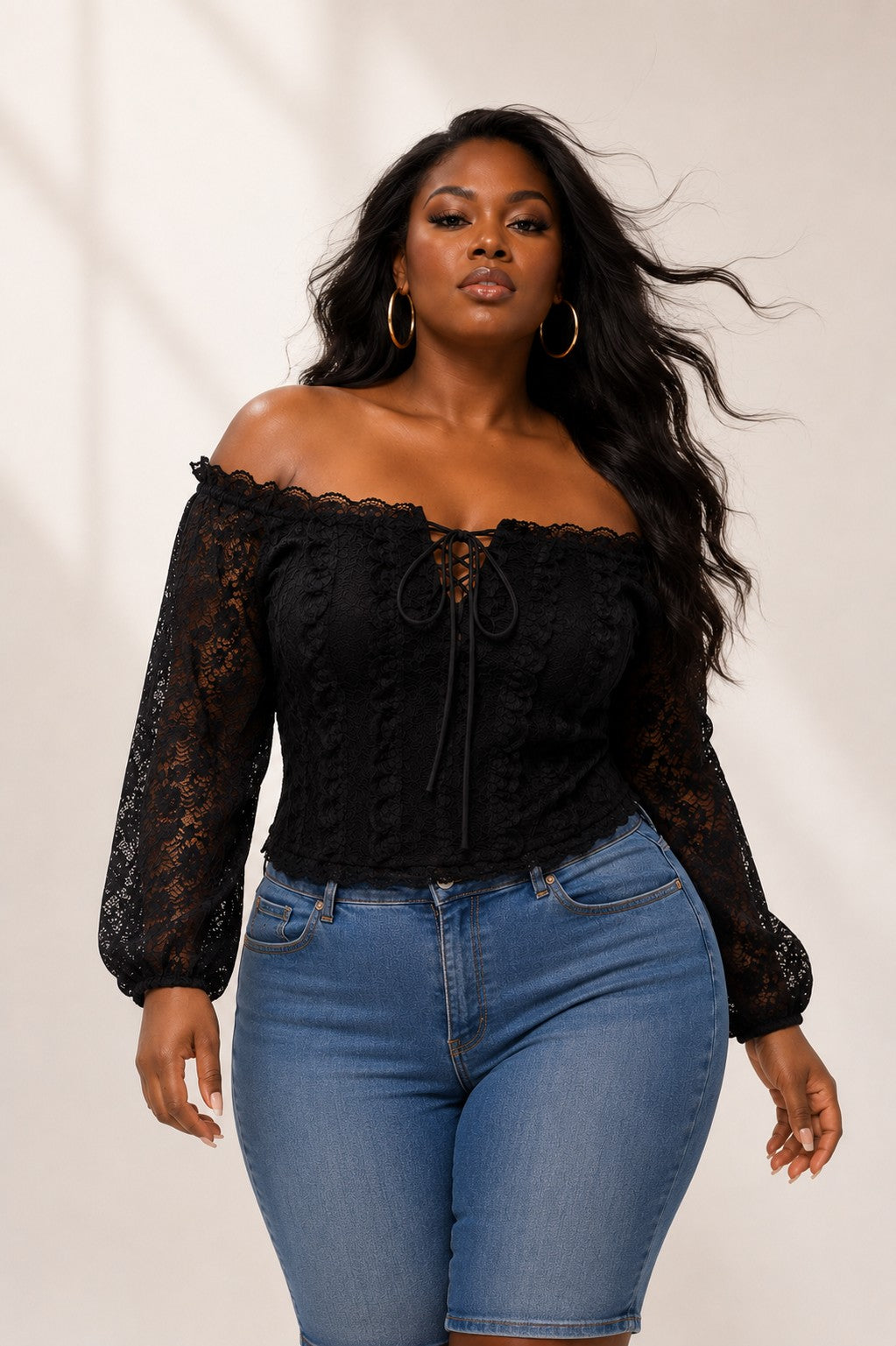 Lace Front Off Shoulder Top
