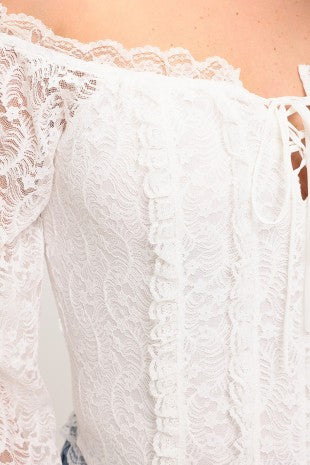 Plus Size Lace Front Lace Up Off Shoulder Top