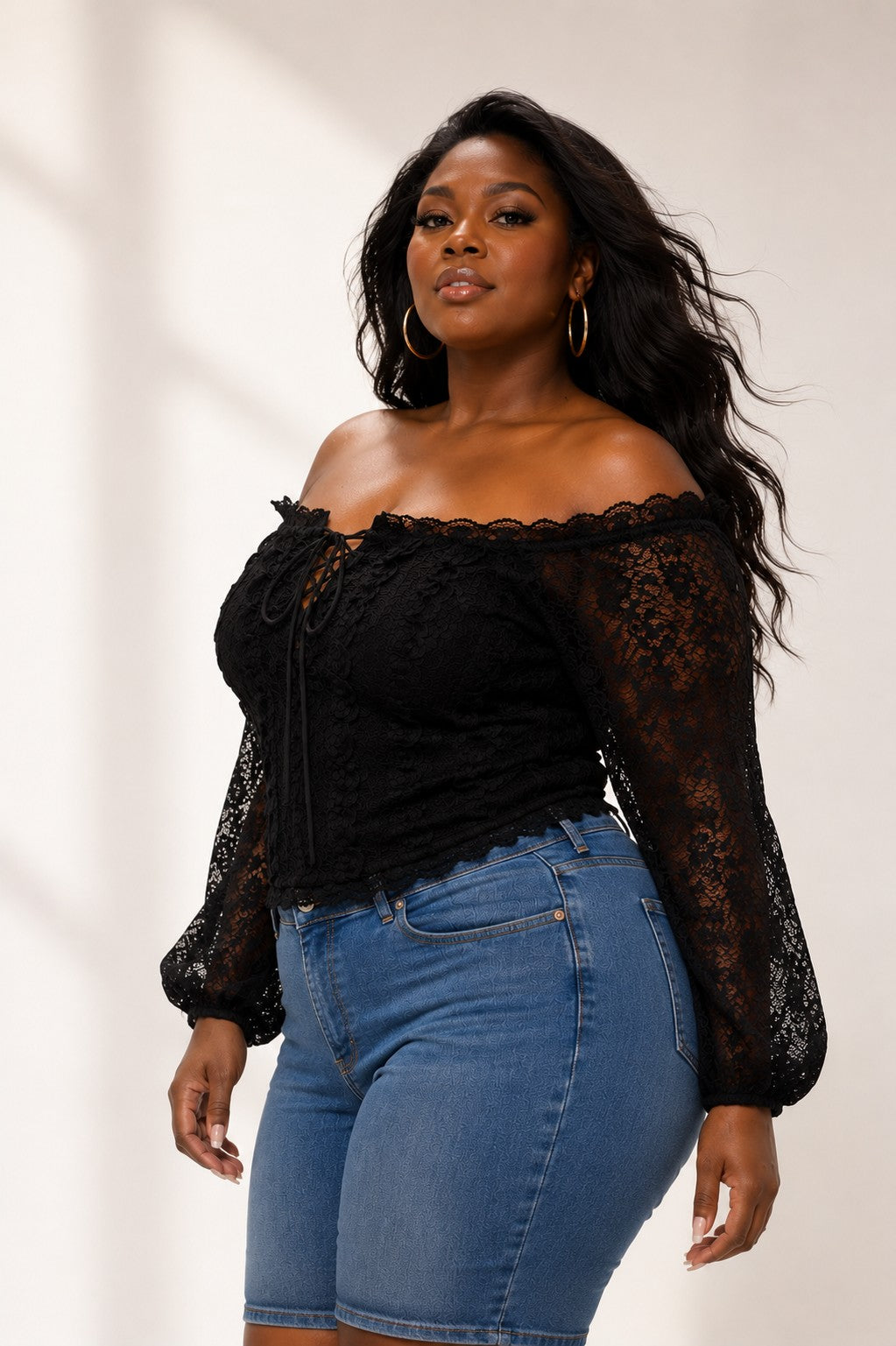 Lace Front Off Shoulder Top
