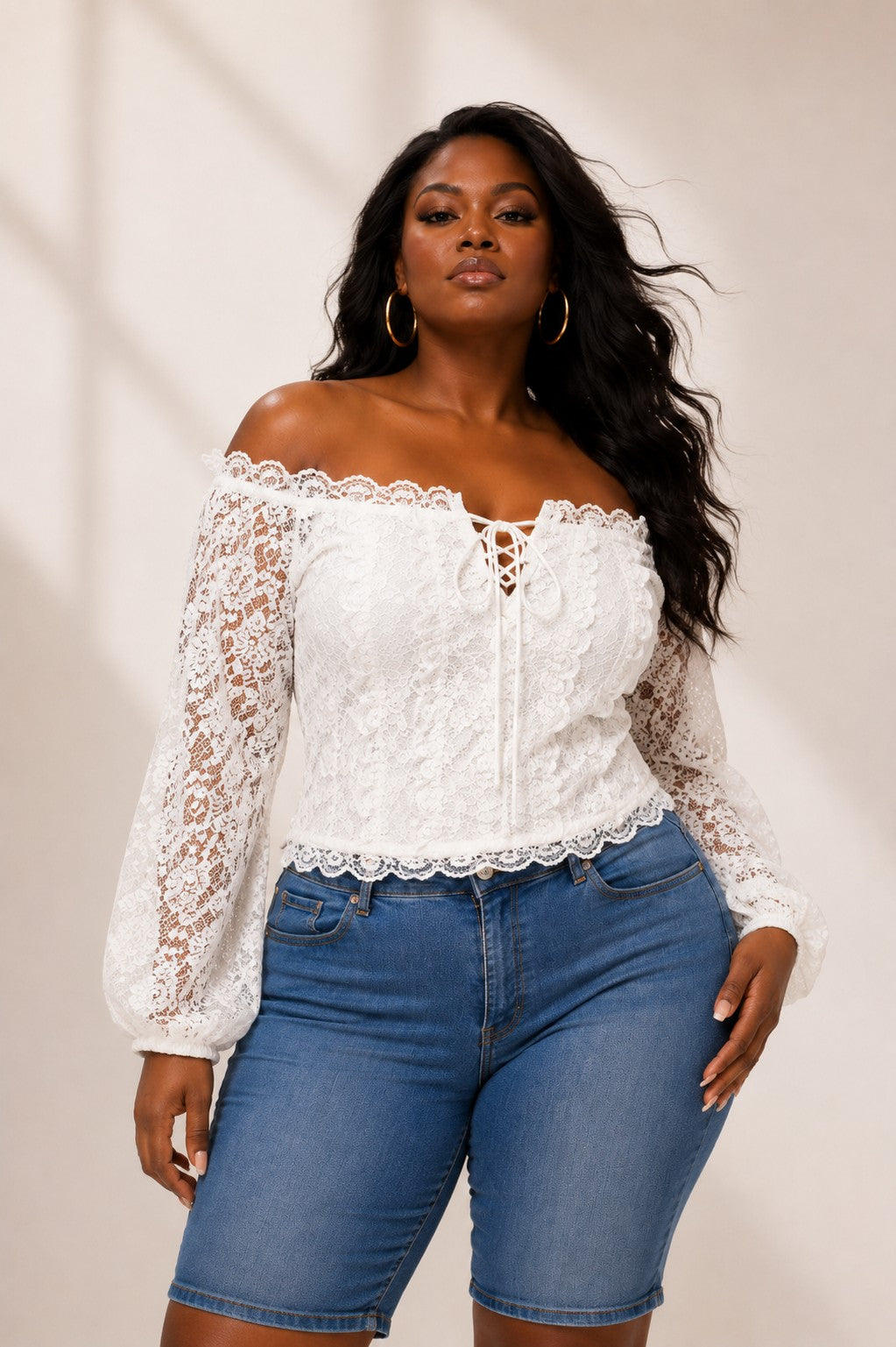 Lace Front Off Shoulder Top