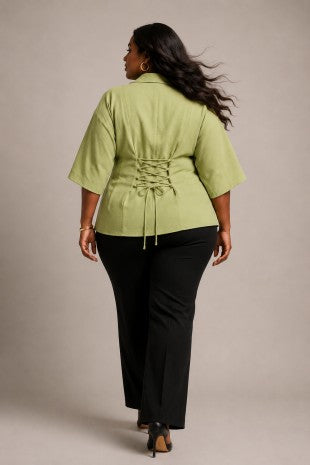 Plus Size Lace Up Detail Button Jacket