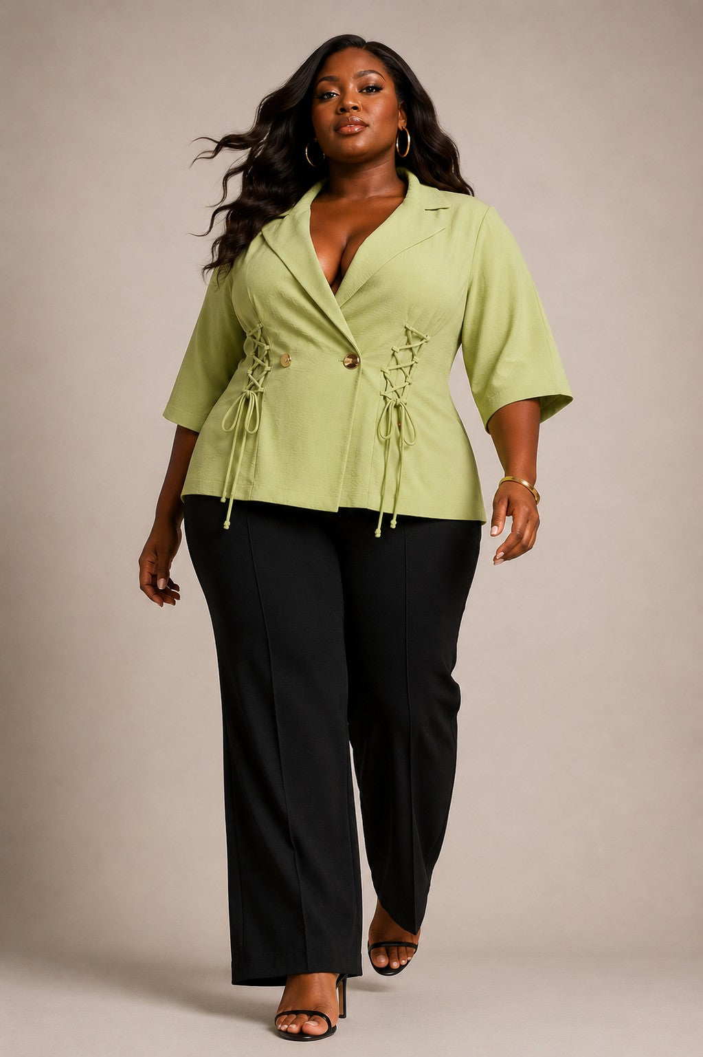 Lace Up Detail Button Jacket