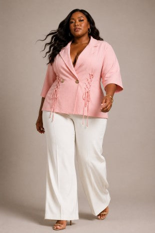 Plus Size Lace Up Detail Button Jacket