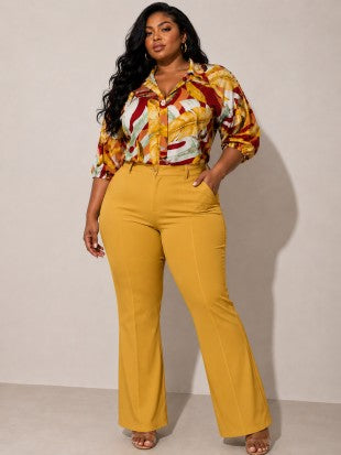 Plus Size Tropical Print Button Down Shirts