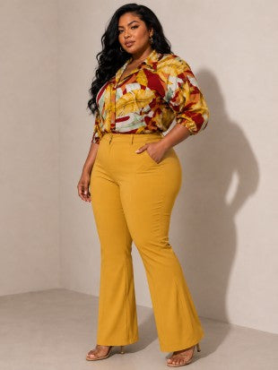 Plus Size Tropical Print Button Down Shirts