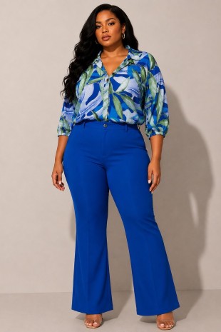Plus Size Tropical Print Button Down Shirts
