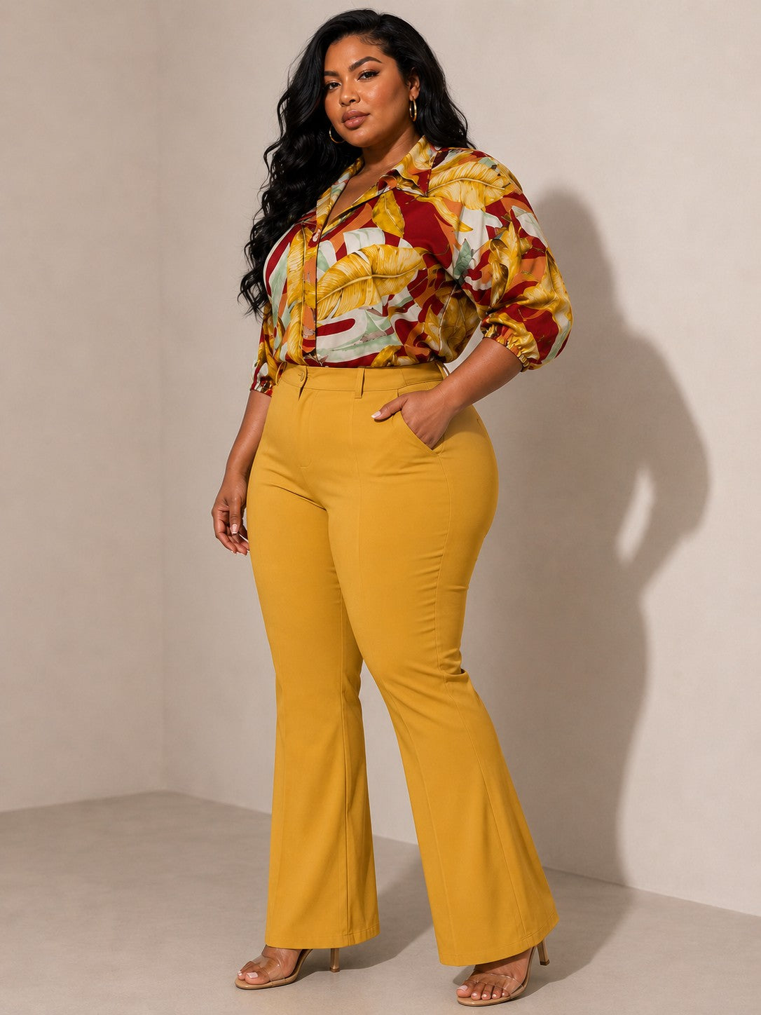 Tropical Print Button Down Shirt