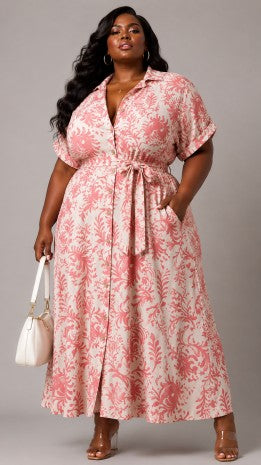 Plus Size Floral Print Waist Tie Detail Maxi Dress