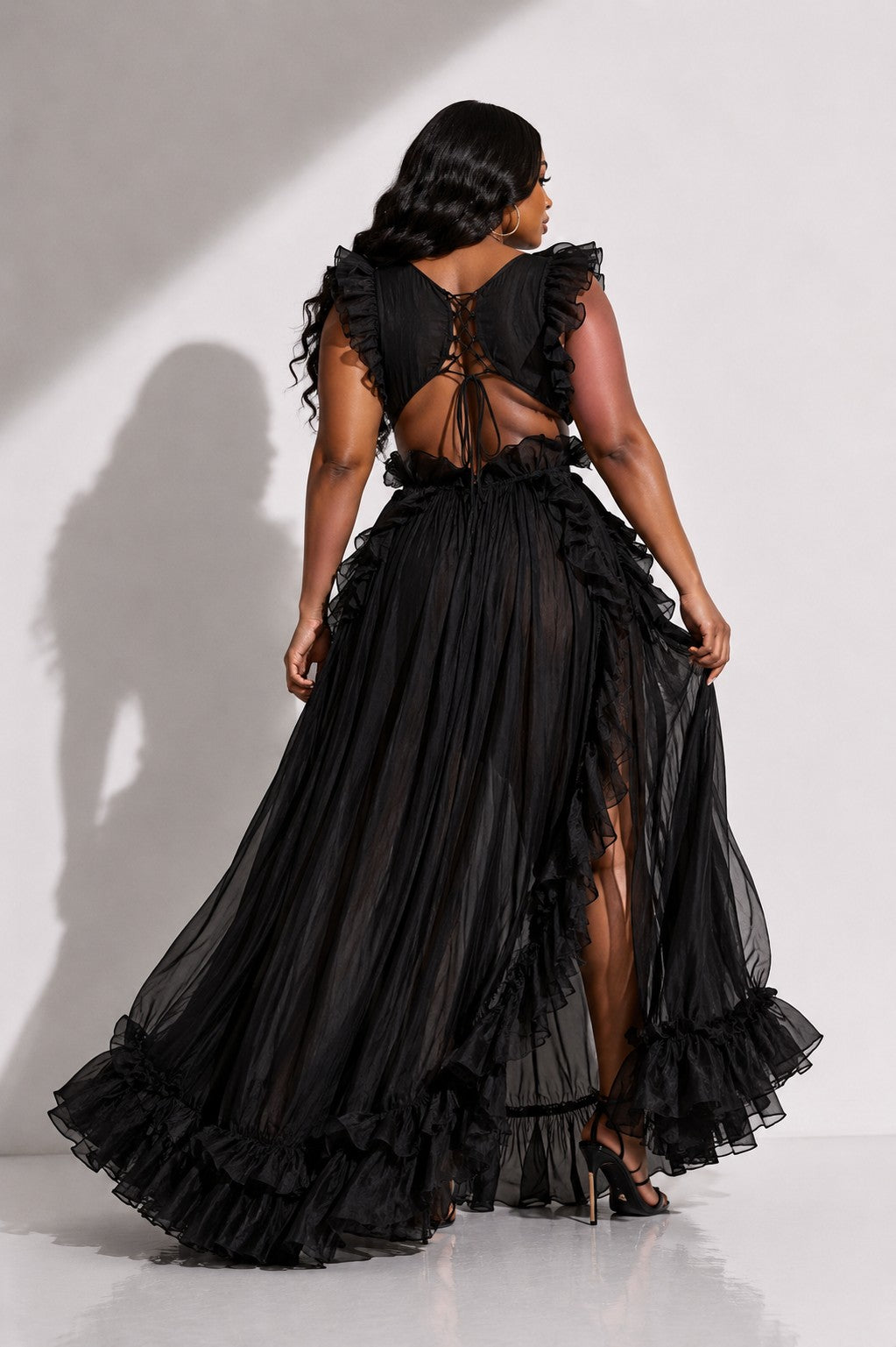 Ruched Open Back Maxi Dress