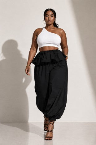 Plus Size Oversized Ruffle Overlay Balloon Pants