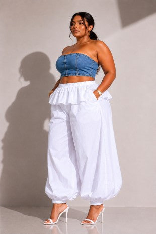 Plus Size Oversized Ruffle Overlay Balloon Pants