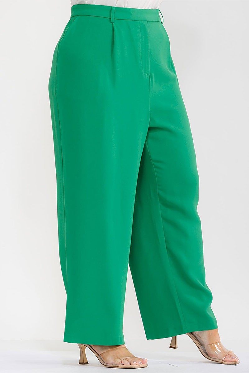 Elastic Waist Button Closure Pockets Wide Leg Pants