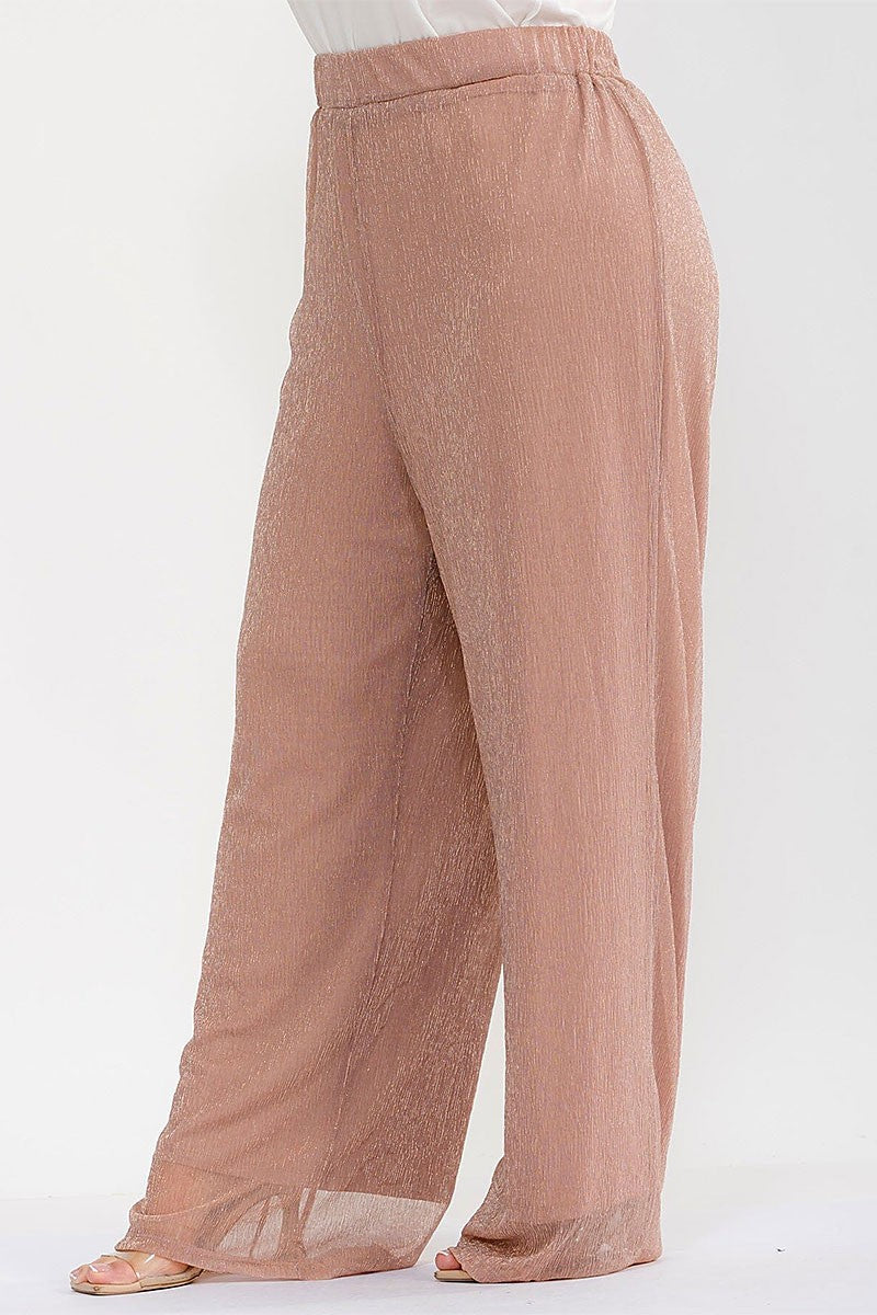 Elastic Waist Shimmer Wide Leg Pants