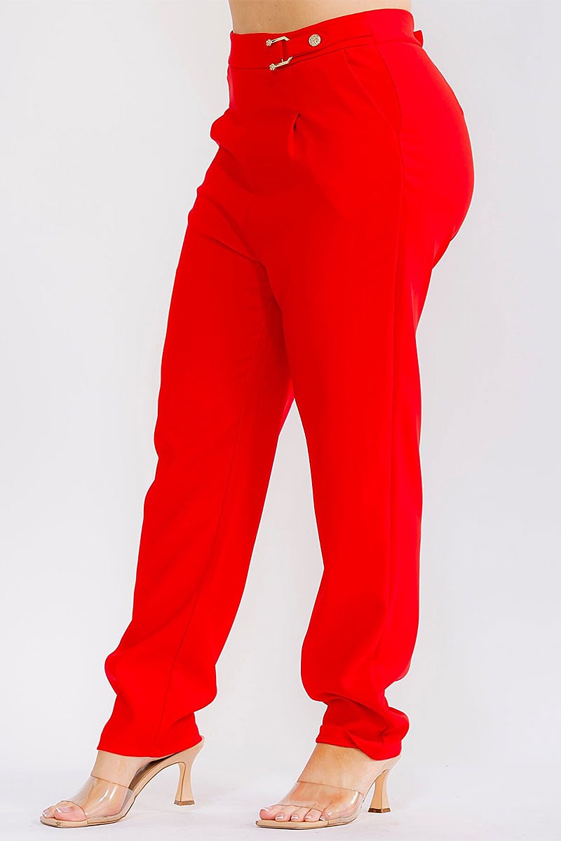 Zip Up Pockets Straight Leg Solid Pants