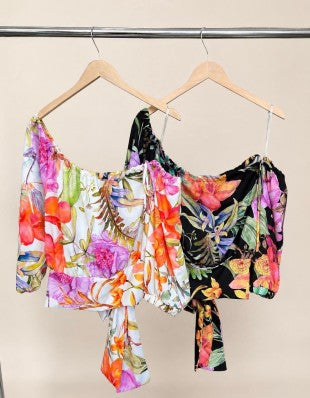 Plus Size Floral Print Off Shoulder Top