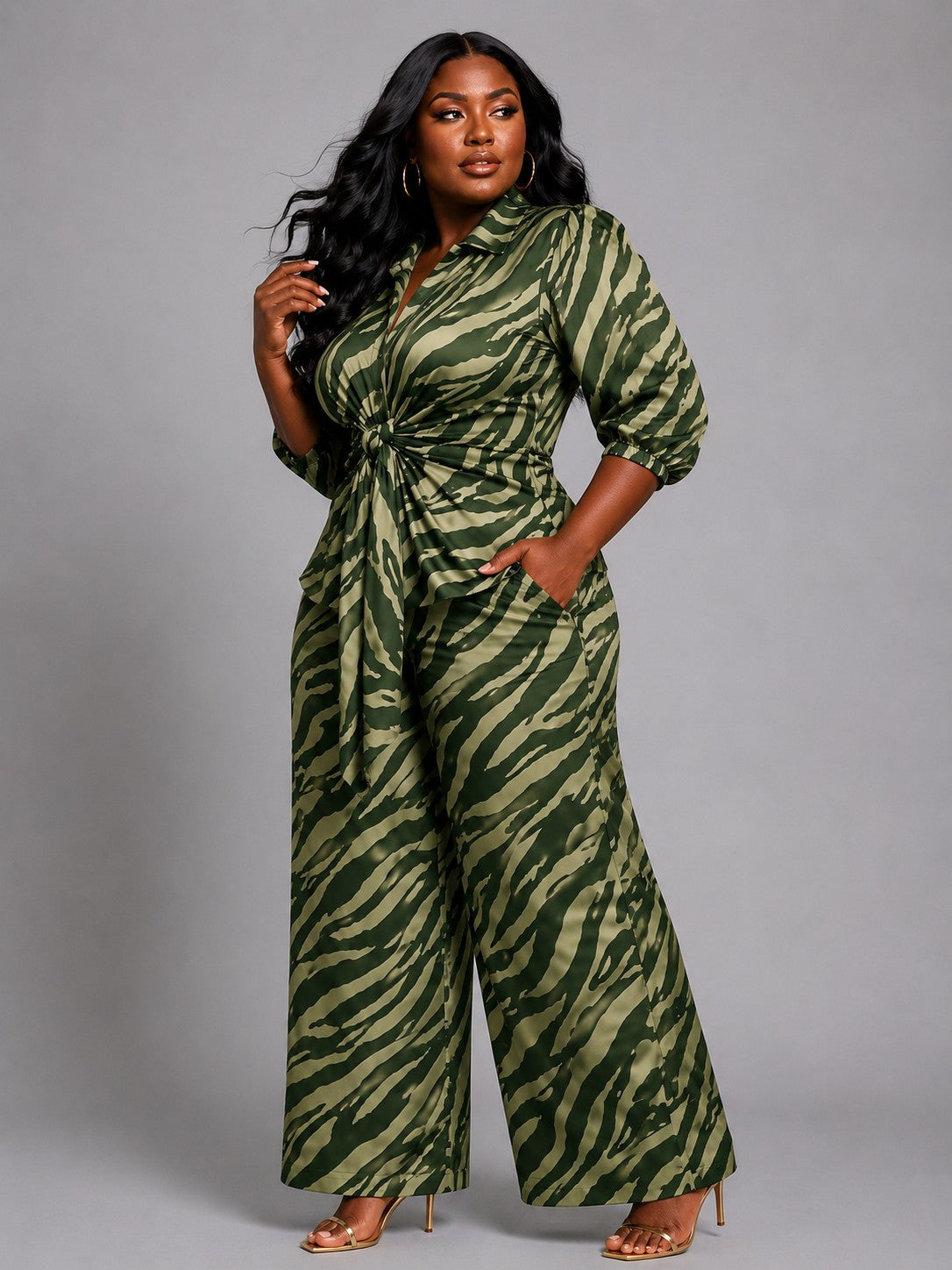 Zebra Front Tie Shirt & Pants Set