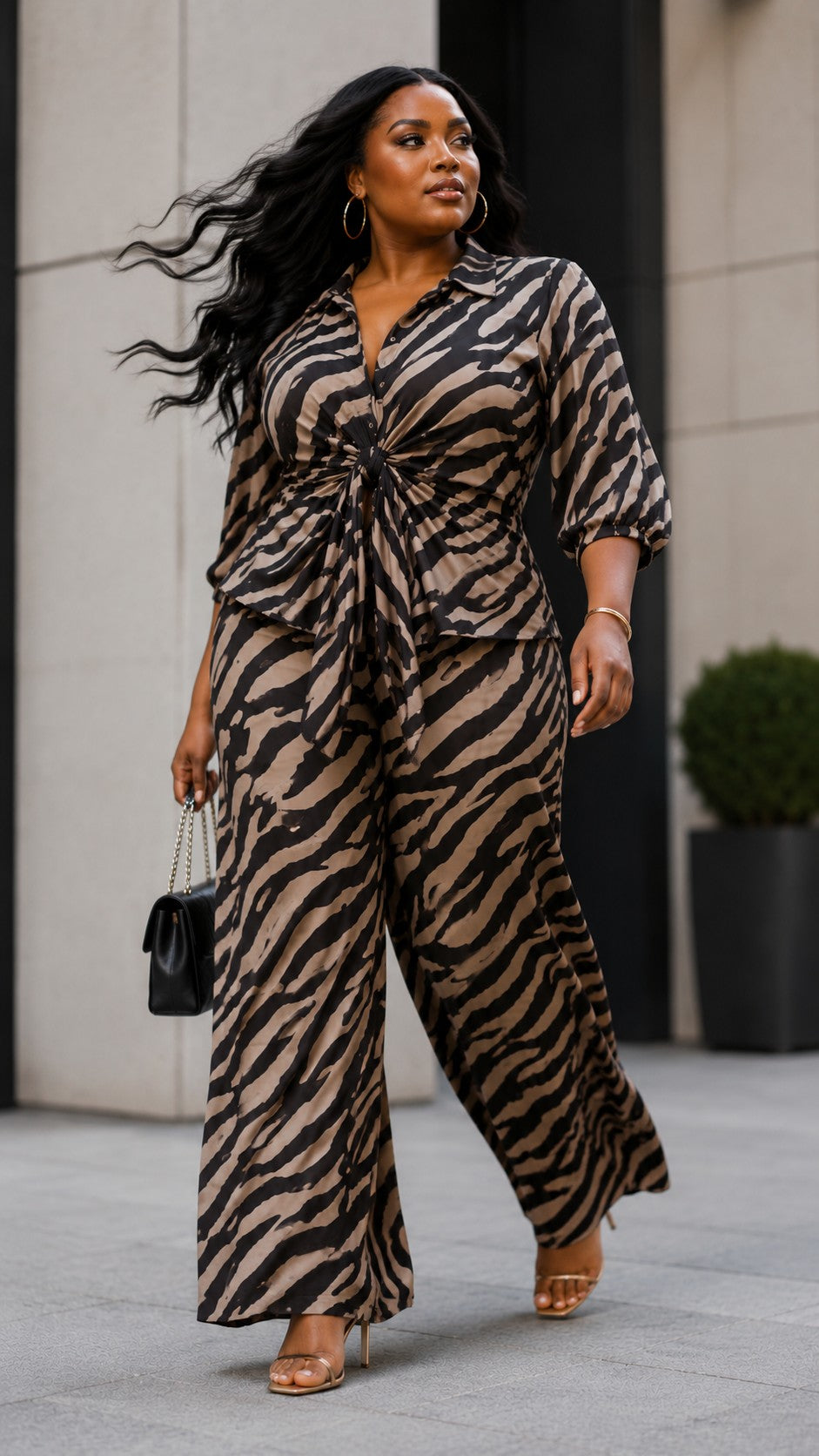 Zebra Front Tie Shirt & Pants Set