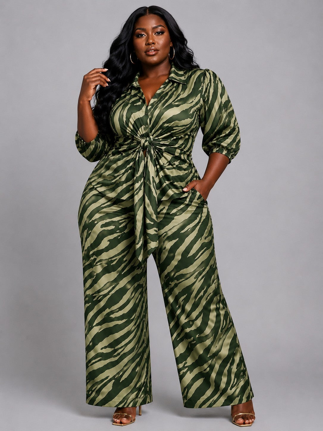 Zebra Front Tie Shirt & Pants Set