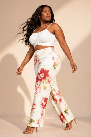 Plus Size Floral Print Stretch Pants