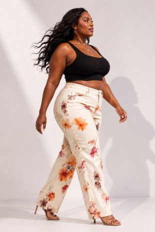 Plus Size Floral Print Stretch Pants