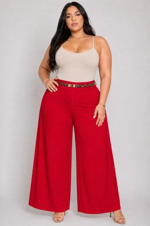 Plus Size Belted Wide Leg Pants