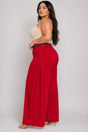 Plus Size Belted Wide Leg Pants