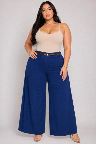 Plus Size Belted Wide Leg Pants