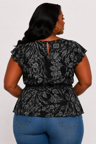 Plus Size Floral Peplum Waist Detail Tie Top