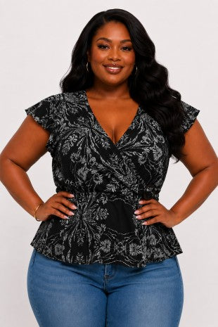 Plus Size Floral Peplum Waist Detail Tie Top