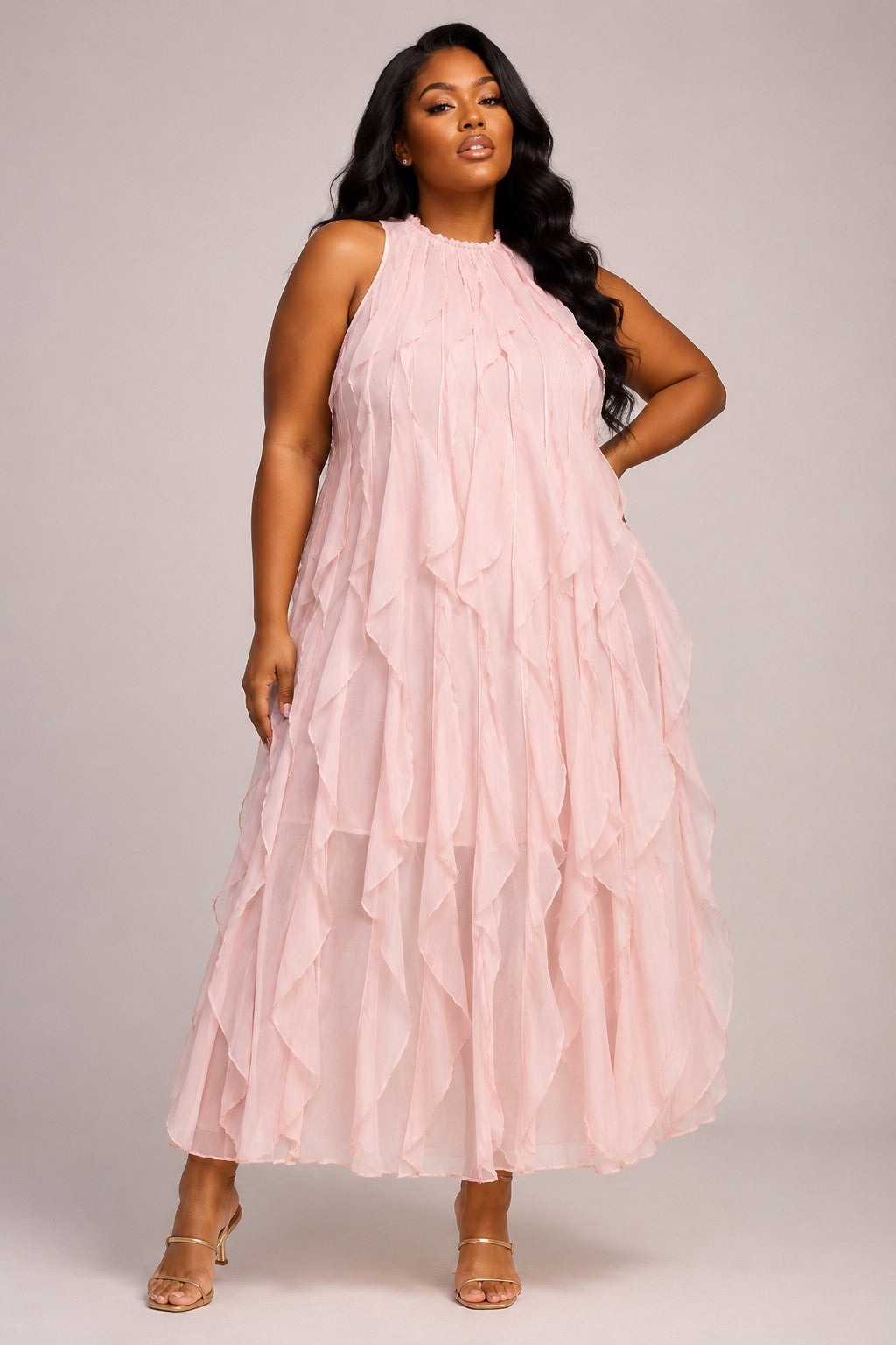 Ruffles Sheer Maxi Dress