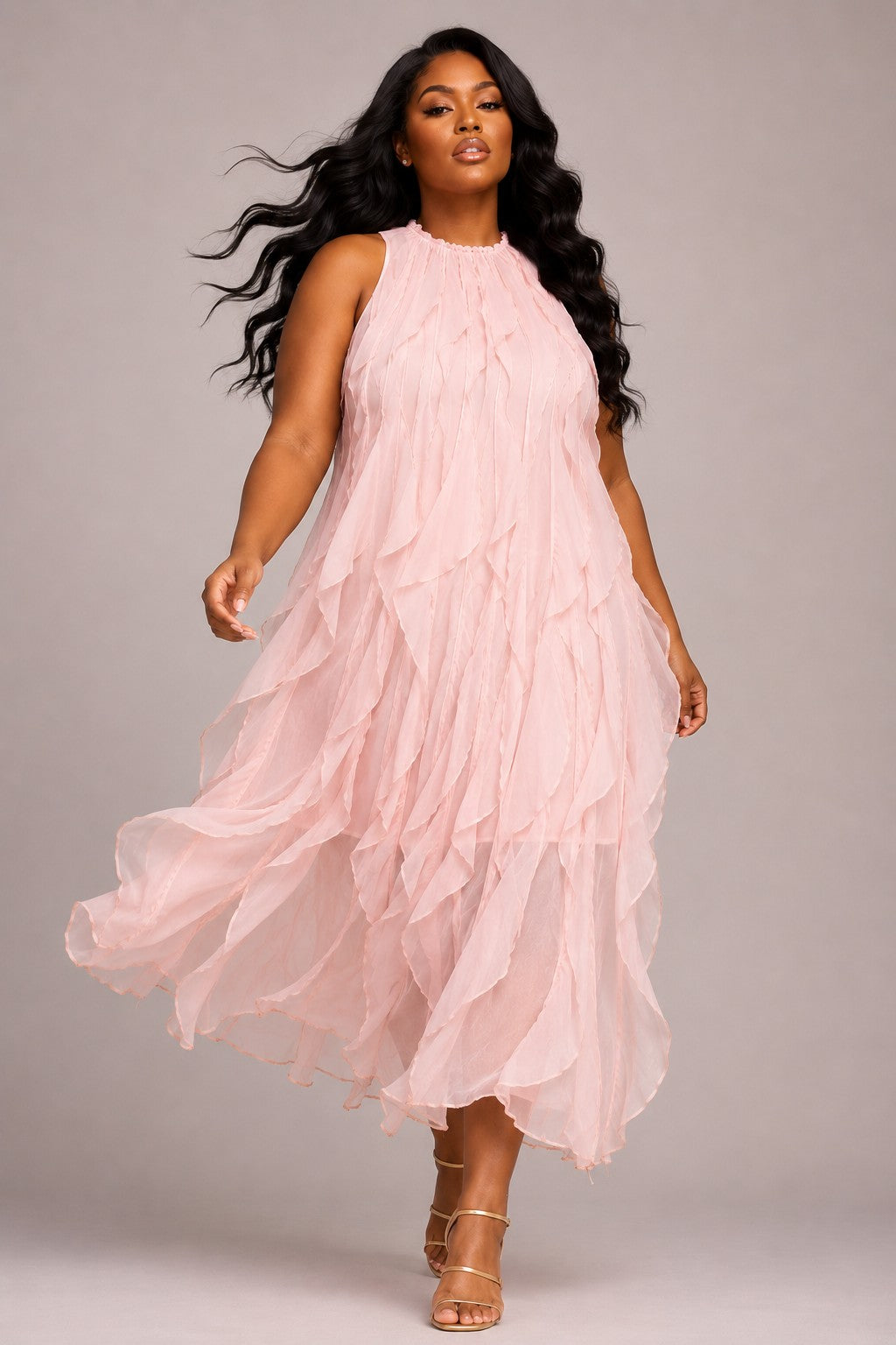 Ruffles Sheer Maxi Dress