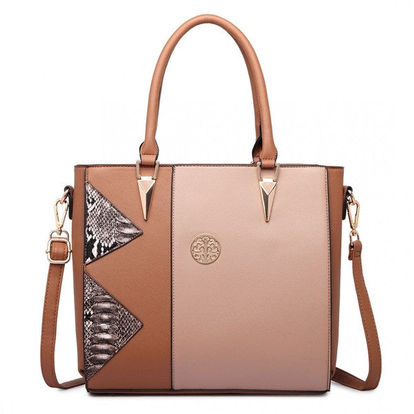 Z-SPLIT FRONT TOTE BAG BROWN/TAN-SOLD-SOLD-Daring Diva Australia