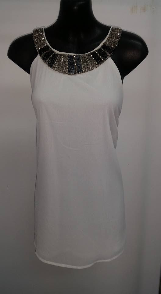 Z-Chiffon Layered Beaded Top White-SOLD-SOLD-Daring Diva Australia