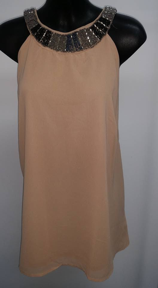 Z-Chiffon Layered Beaded Top Coffee-SOLD-SOLD-Daring Diva Australia